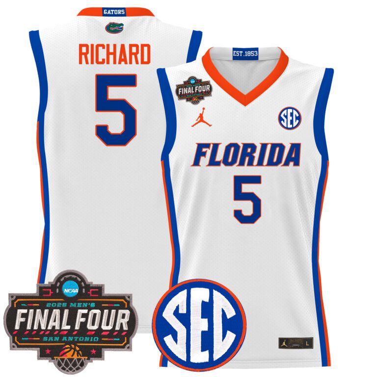 Men Florida Gators #5 Richard  white 2025 Final Four Patch NCAA Jersey->ncaa teams->NCAA Jersey